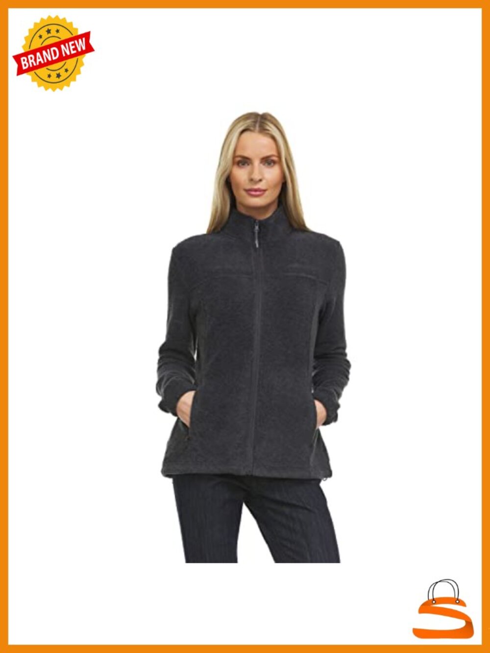 Womens Lightweight Full-Zip Polar Fleece Jacket Long-Sleeve Coat with Pockets